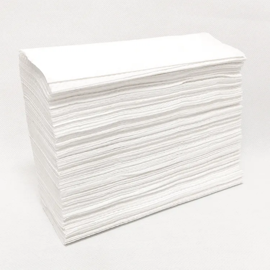Multifold 1 PLY paper hand towels, 200 sheets stacked neatly for commercial or home use. Ideal for dispensers in restrooms or kitchens.