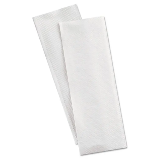 Two unfolded Multifold 1 PLY paper hand towels showing texture and size. Designed for high absorption and compatibility with standard dispensers.