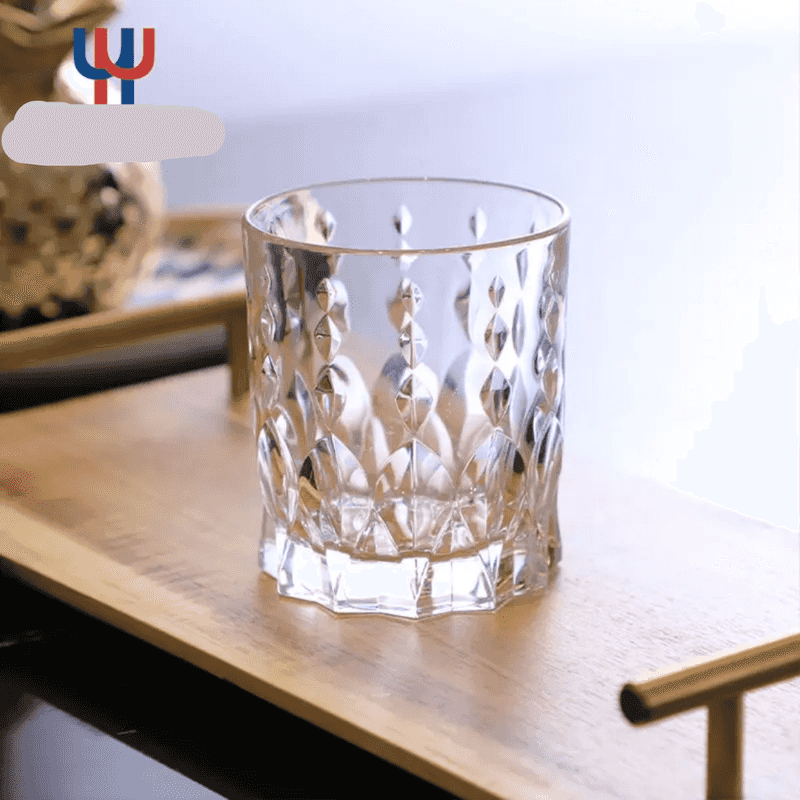 Clear Whisky Glasses 6PCs Set for Gift Price in Sri Lanka featuring a single crystal clear whiskey glass with a textured diamond pattern, ideal for cocktails.