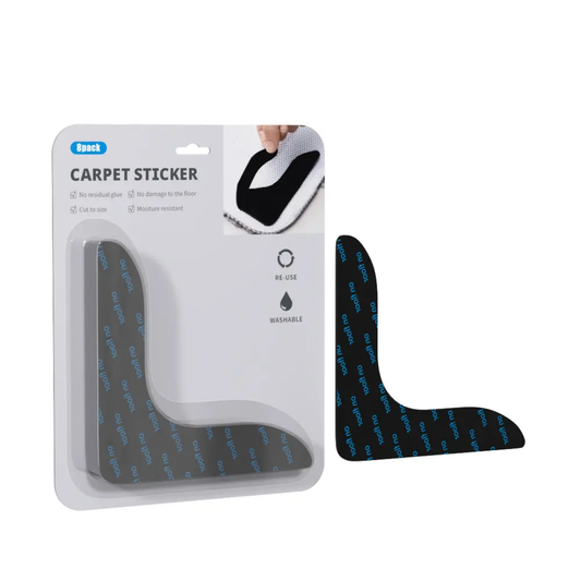 Anti-Slip Carpet Sticker - Protection PU 4PCS in retail packaging, reusable and washable rug pads for floor safety and carpet grip.