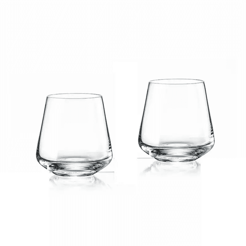 Pair of Crystal Whisky Glasses 400ml with square base, ideal for enhancing aroma and clarity in premium drinkware collections.