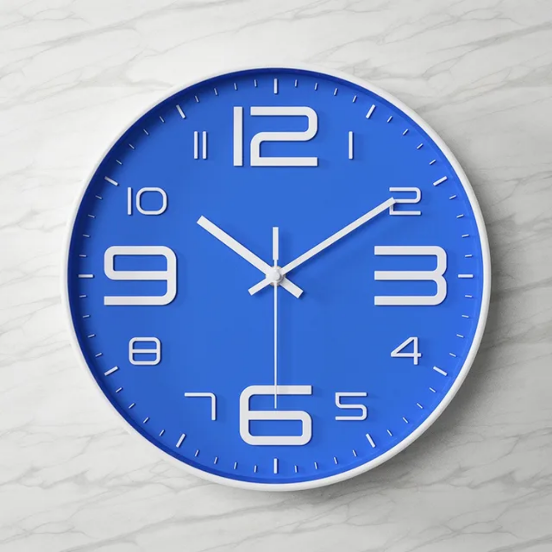 Round Wall Clock White Blue 11