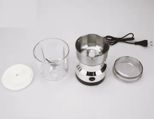 Disassembled Stainless Steel Blender & Grinder 2-in-1 Combo 300W with jar, blade, base, and lid for easy cleaning and versatile kitchen use.