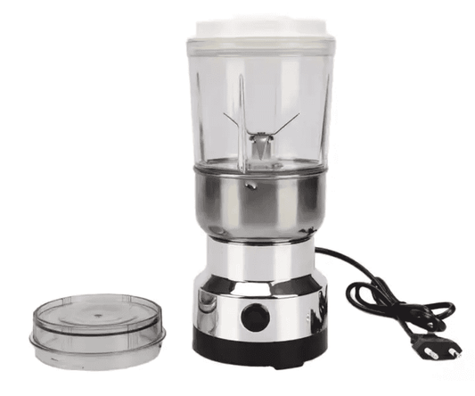 Fully assembled Stainless Steel Blender & Grinder 2-in-1 Combo 300W with power cord and extra lid, perfect for home kitchen blending and grinding.