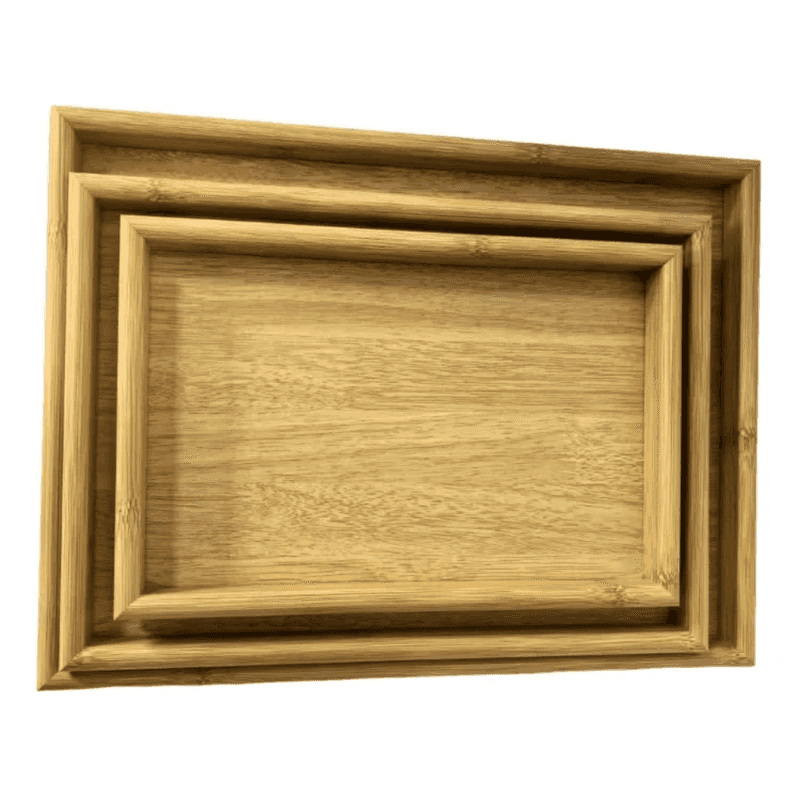 Wooden Serving Tray Set - 3PCS Rectangular Trays stacked together, ideal for snacks, drinks, or appetizers in kitchen and dining settings.