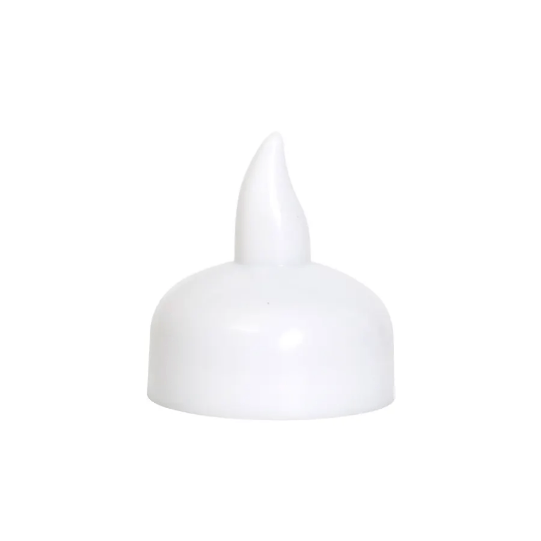 Single white LED floating candle with flame-shaped tip; waterproof and flameless design for safe home or party decoration.
