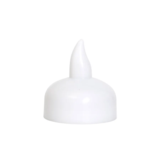 Single white LED floating candle with flame-shaped tip; waterproof and flameless design for safe home or party decoration.