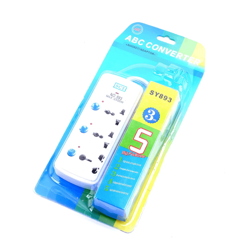 3-Port Extension Cord - Electric 3-Port Extension Sri Lanka with 5m cable and 3 independent switches in retail packaging for home and office use