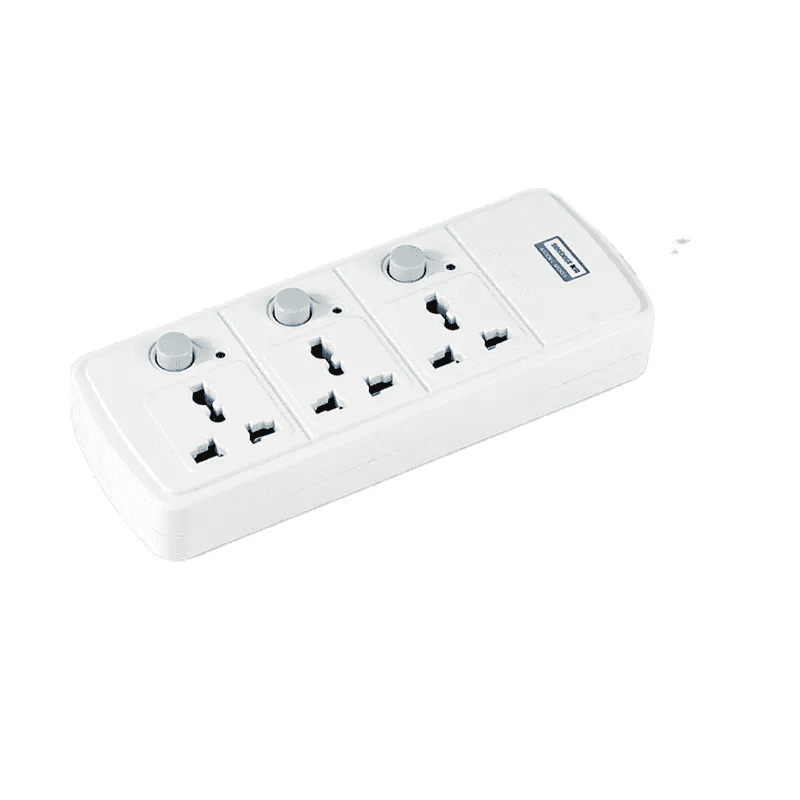 White 3-Port Extension Cord with Electric Independent Switches, 5m length, ideal for power management in home or office setups