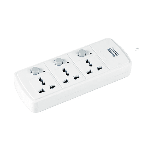 White 3-Port Extension Cord with Electric Independent Switches, 5m length, ideal for power management in home or office setups