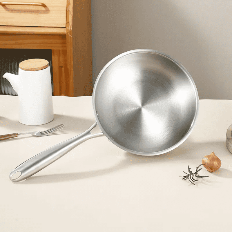 Stainless Steel Kadai Pan - Stainless Steel Kadai | Durable Cookware with ergonomic handle, ideal for sautéing and frying in modern kitchens.