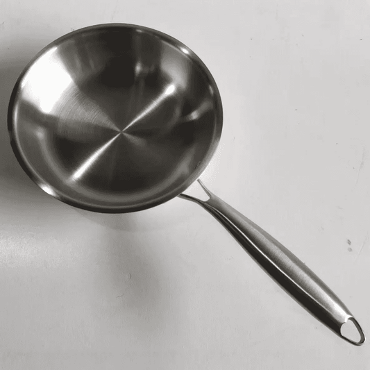 Heavy Duty 28 cm Stainless Steel Kadai Pan with brushed finish and sturdy handle, perfect for home and professional cooking needs.