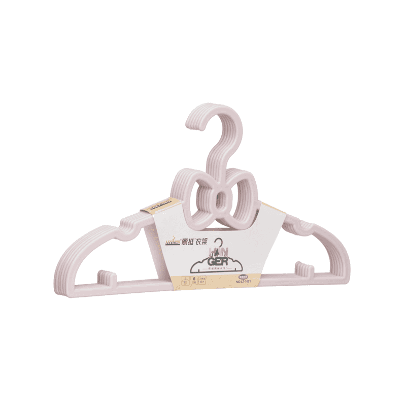 Pink baby clothes plastic hanger from 5PCS set, slim and durable design perfect for baby care and closet organization.