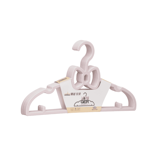 Pink baby clothes plastic hanger from 5PCS set, slim and durable design perfect for baby care and closet organization.