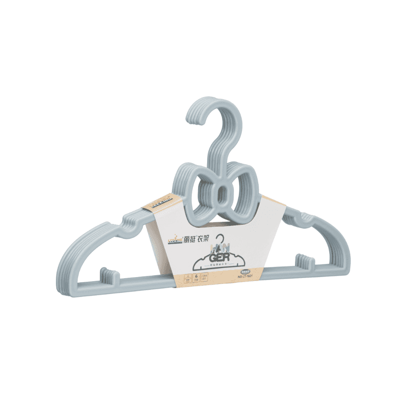 Light blue baby hanger from Baby Clothes Plastic Hangers - 5PCS Set, durable and slim for efficient baby clothing storage.