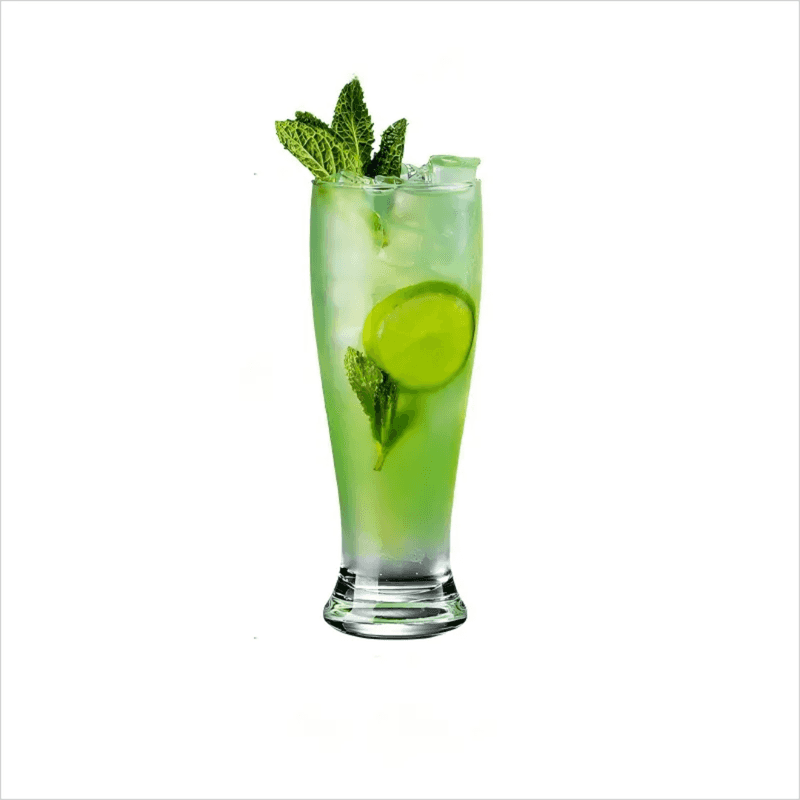 Mocktail Beer Tumbler Glass 400 ml with green mint lime mocktail, ideal for elegant drink presentation in kitchen and dining settings.