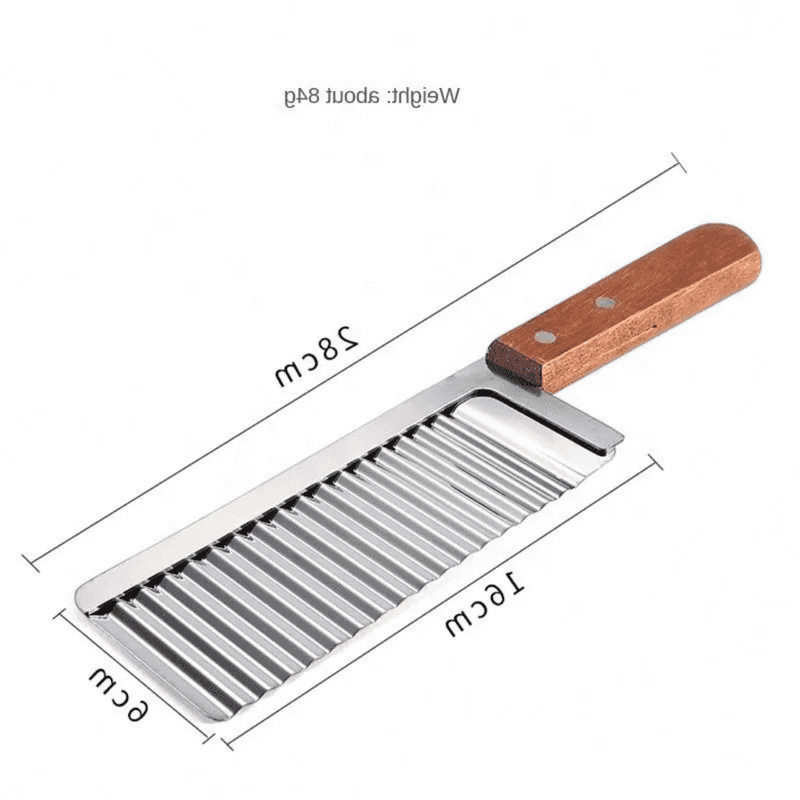 Dimensions of Stainless Steel Crinkle Knife with 28cm total length and 16cm blade, designed for precise and stylish food slicing.