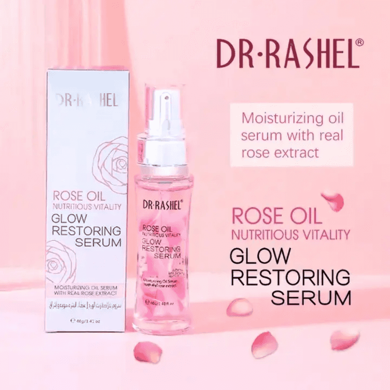 Dr.Rashel Rose Oil Serum Glow Restoring 40g with box packaging, ideal for moisturizing and revitalizing dull skin in Sri Lanka.