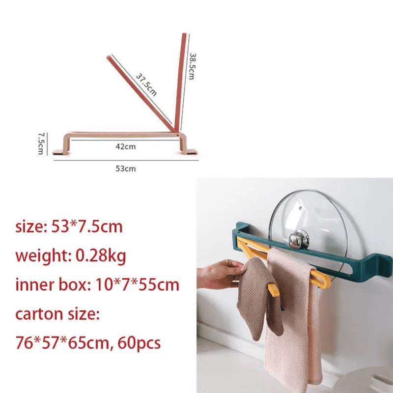 Dimensions and usage of Nail Free Bathroom Towel Holder with dual bars, perfect for compact and organized bathroom storage.