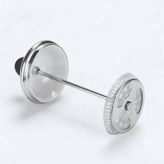 Close-up of stainless steel plunger filter mechanism from 600ml Coffee Maker, highlighting durable design and precision brewing parts.