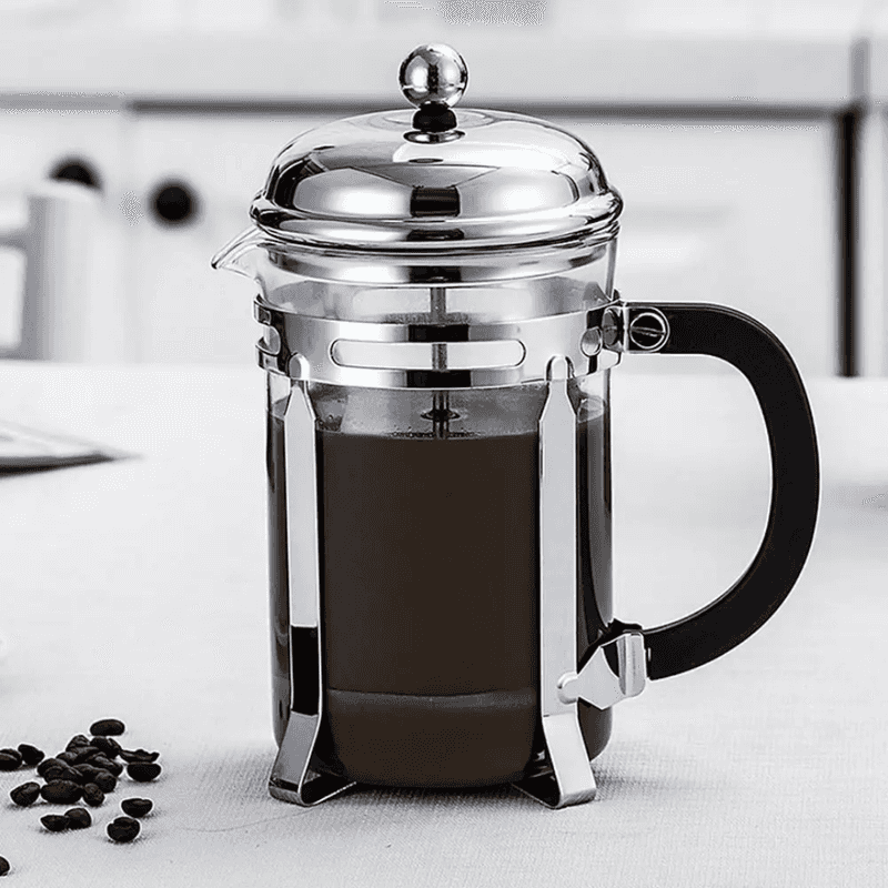 600ml Coffee Maker - Stainless Steel Coffee Press with heat-resistant glass and metal frame, ideal for full-bodied brews in Sri Lanka kitchens.