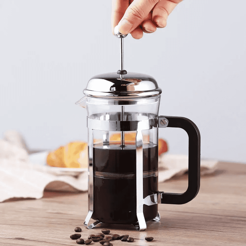 600ml Stainless Steel Coffee Maker with plunger in action, perfect for brewing fresh coffee in any Kitchen & Dining setup in Sri Lanka.