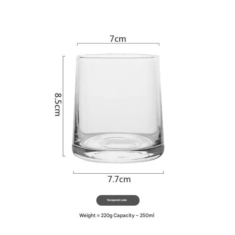 Detailed dimensions of Mountain Tumbler Whisky Glass Set - Whisky Glass Set | Sri Lanka, showing 250ml capacity and modern transparent design.