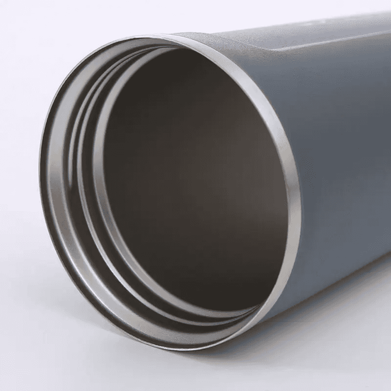 Close-up of the interior of a 500ml insulated stainless steel travel mug showing double-wall construction for heat retention.