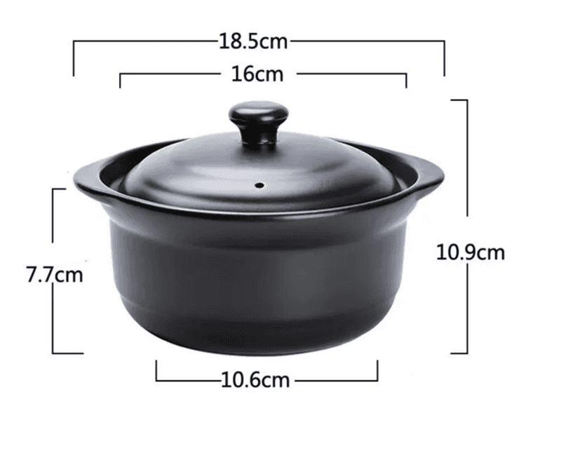 Detailed dimensions of 18cm heat resistant ceramic pot with 700ml capacity, ideal for precise kitchen planning and cookware selection.