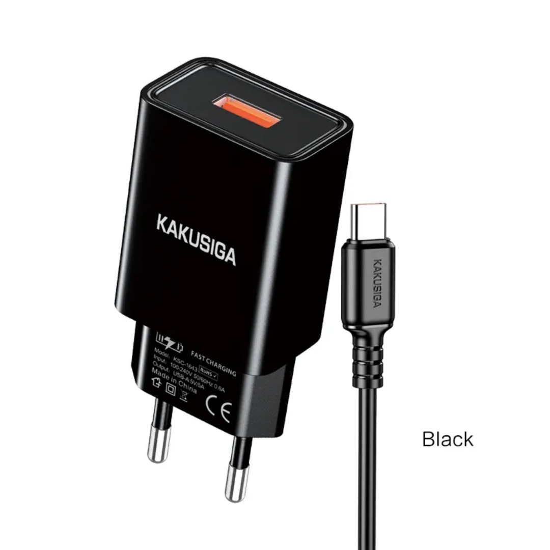 KAKUSIGA 5A Fast Mobile Charger (USB to Micro) – EU Plug, Black