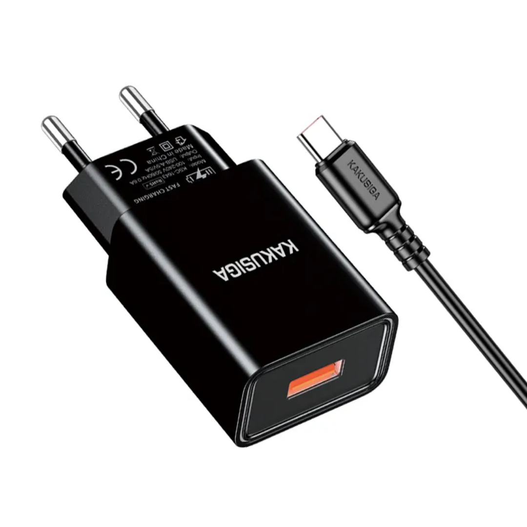 KAKUSIGA 5A Fast Mobile Charger (USB to Micro) – EU Plug, Black