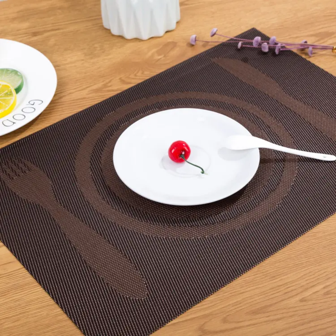 Brown Washable PVC Heat-Resistant Table Placemat 6PCS Set