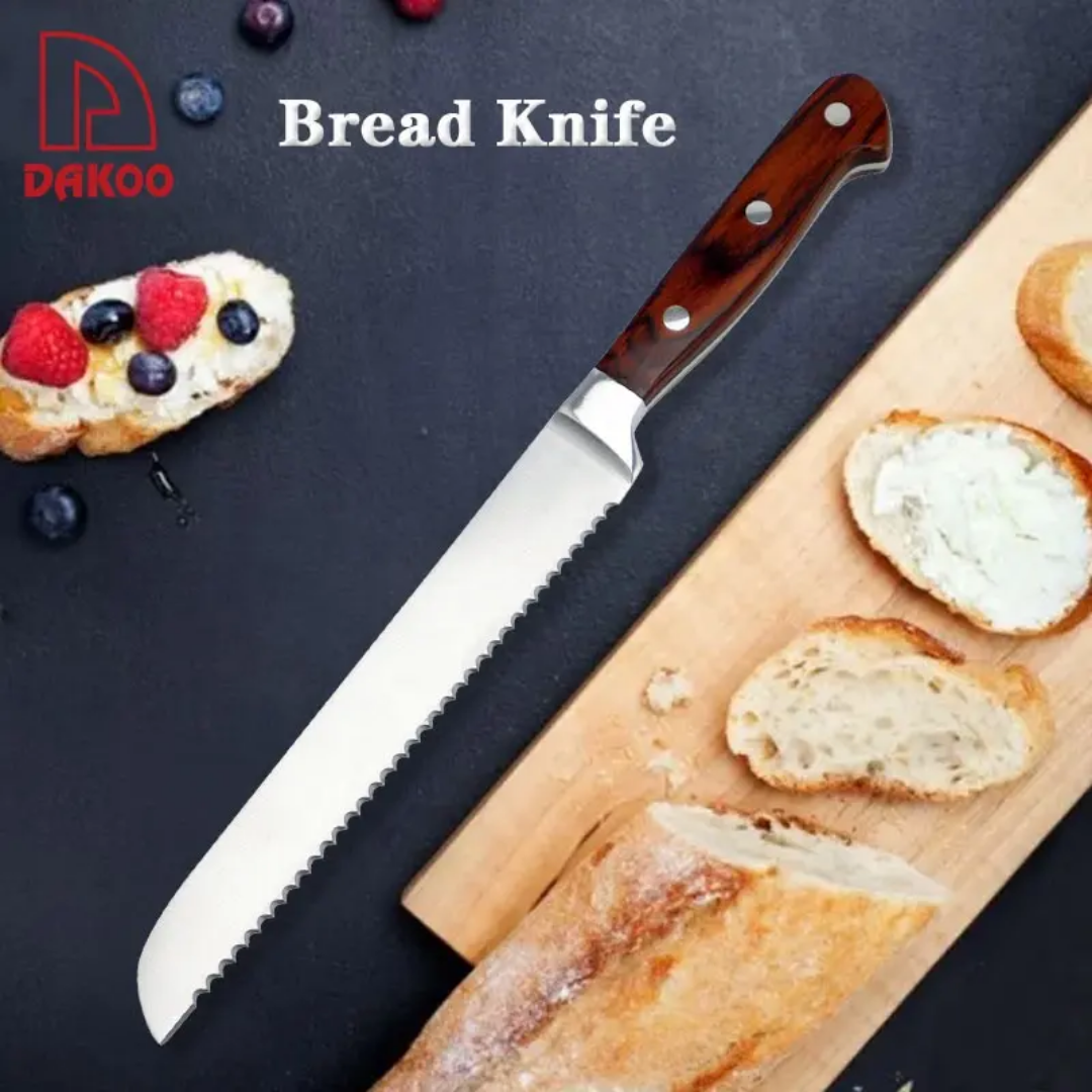 Professional Stainless Steel Serrated Bread Knife 8"