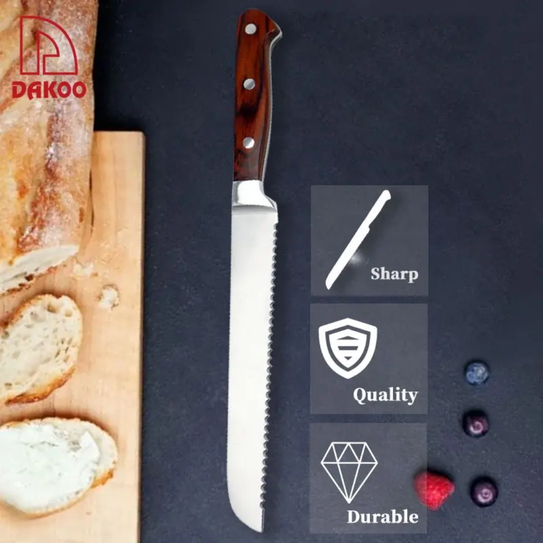 Professional Stainless Steel Serrated Bread Knife 8"