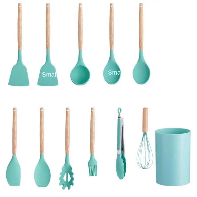 12-Piece Mini Silicone Kitchen Utensil Set with Wooden Handle