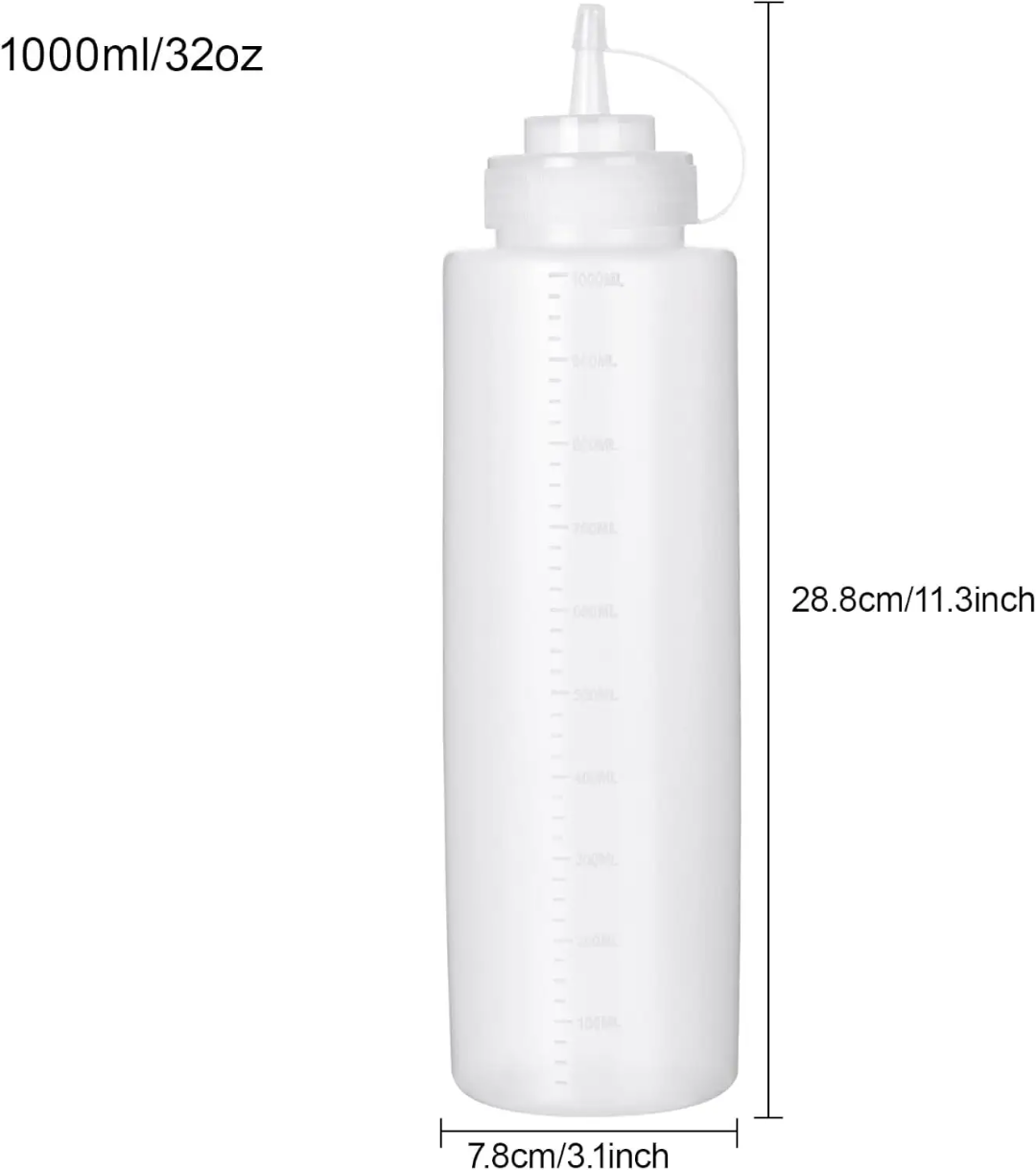 Clear Squeeze Bottle for Kitchen & Dining - Precise Graduated Scale 1000 ml