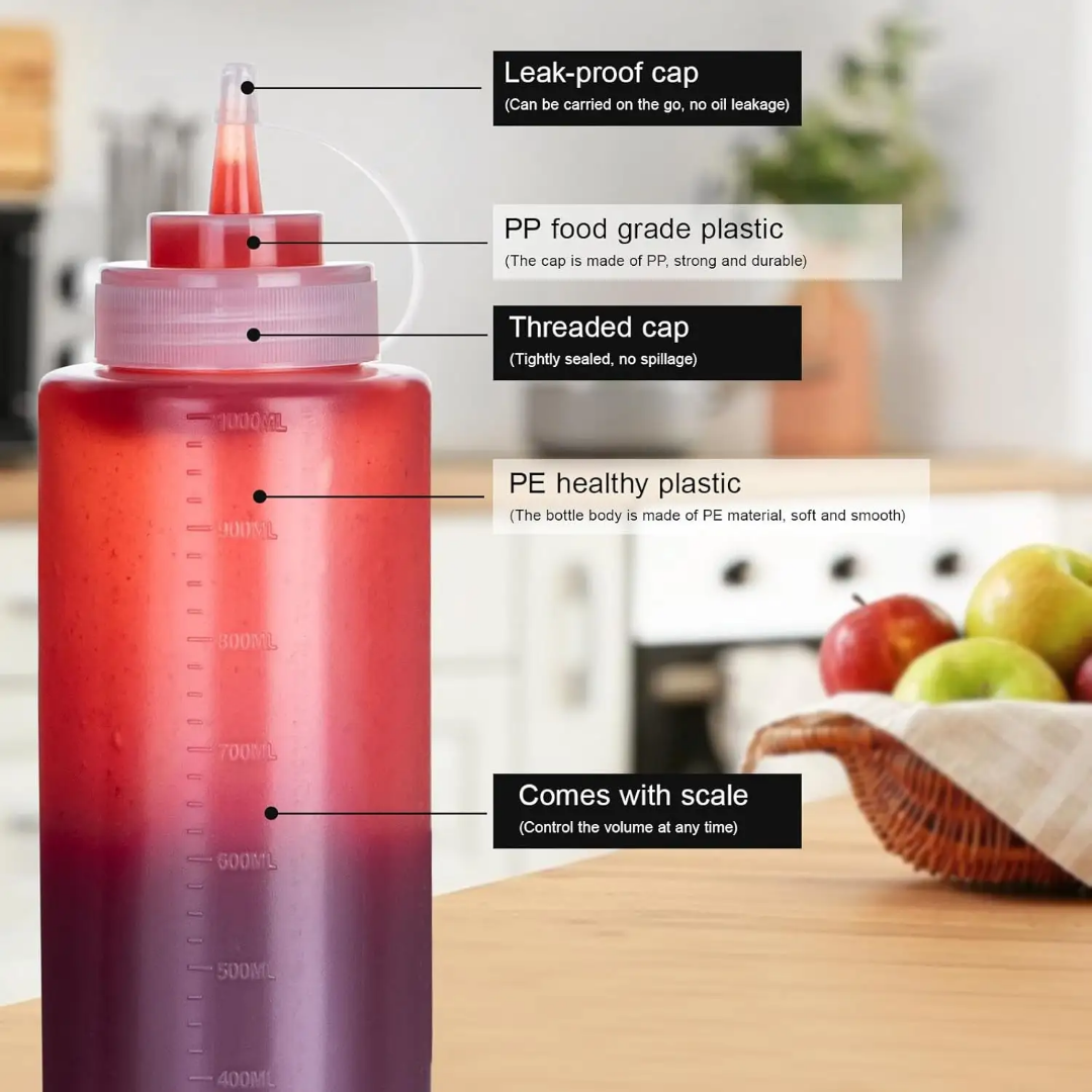 Clear Squeeze Bottle for Kitchen & Dining - Precise Graduated Scale 1000 ml