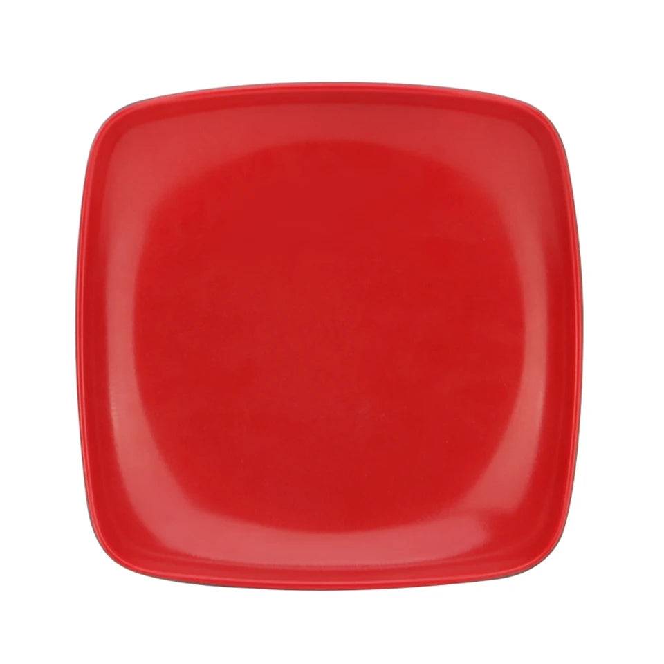 Melamine Serving Plate 26cm - Black Red with square shape, ideal for modern dining setups. Lightweight and durable for everyday use.