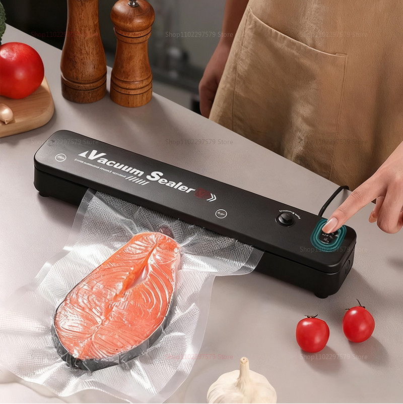 Automatic Vacuum Sealer with a 28 cm sealing width efficiently preserves food by removing air and sealing bags tightly.