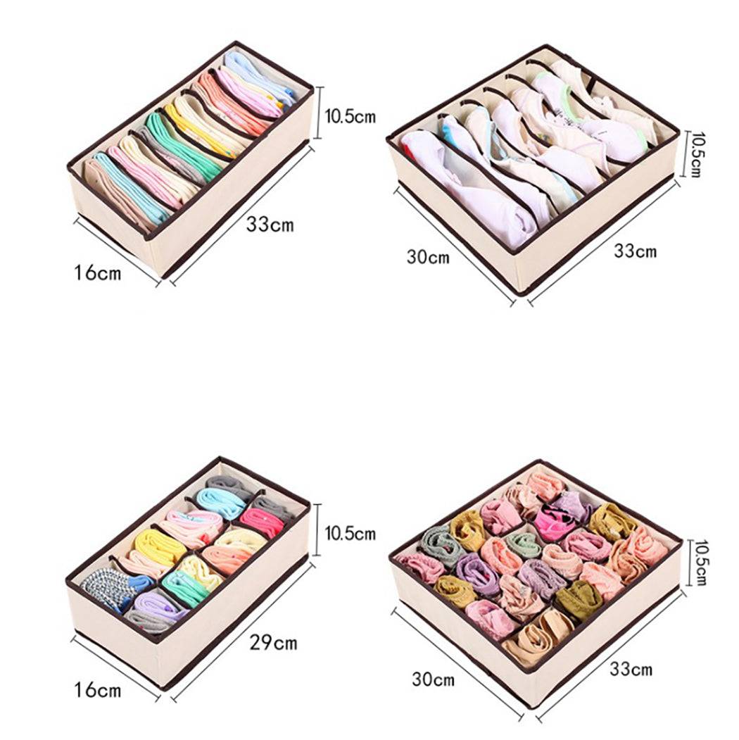 Detailed size chart of 4PCS bra organizer storage box with 7-grid and multi-grid options for efficient closet organization. Best wardrobe storage at low prices in Sri Lanka.
