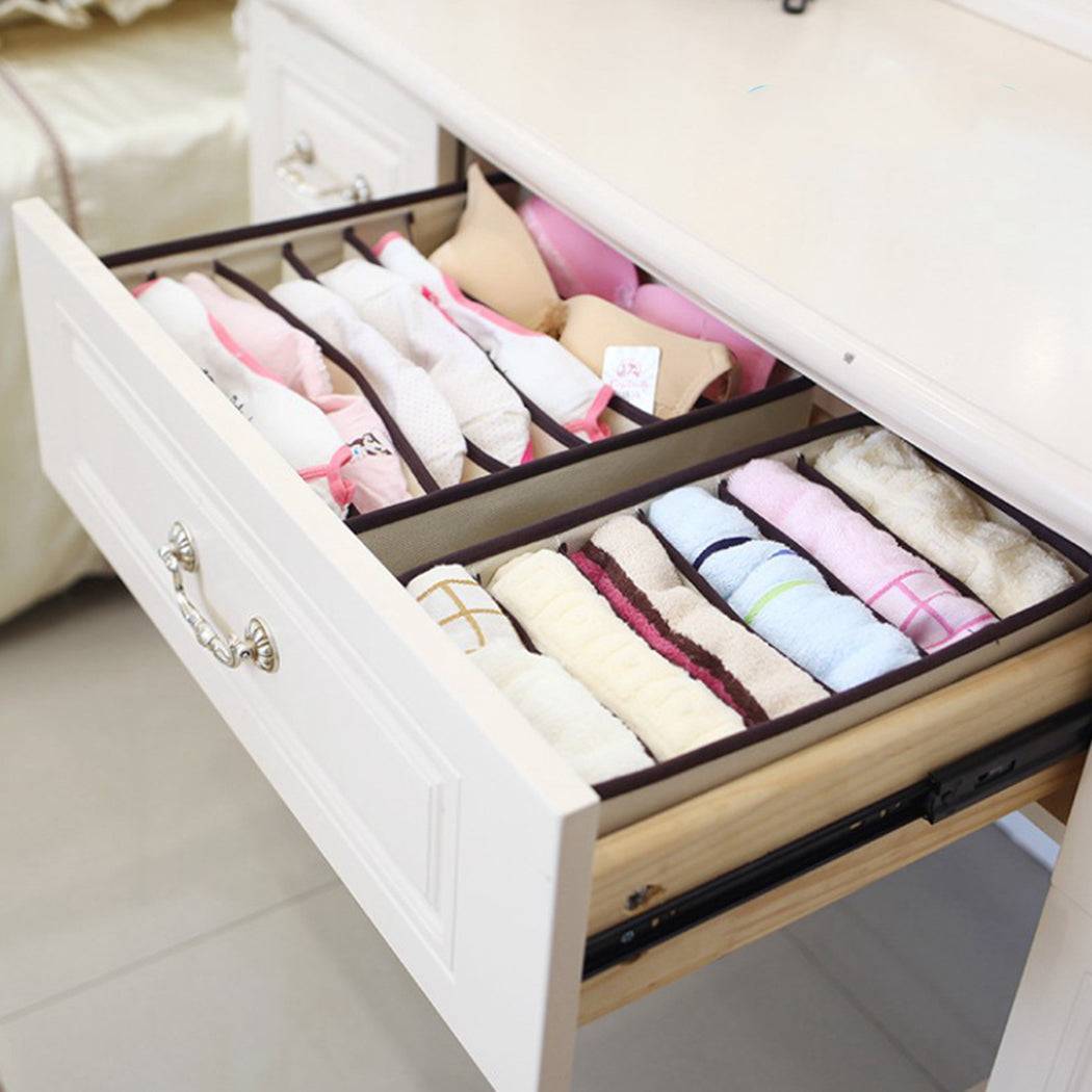 Drawer with 4PCS undergarment storage boxes neatly organizing bras and folded clothes. Perfect bra organizer box wardrobe storage solution for home in Sri Lanka.