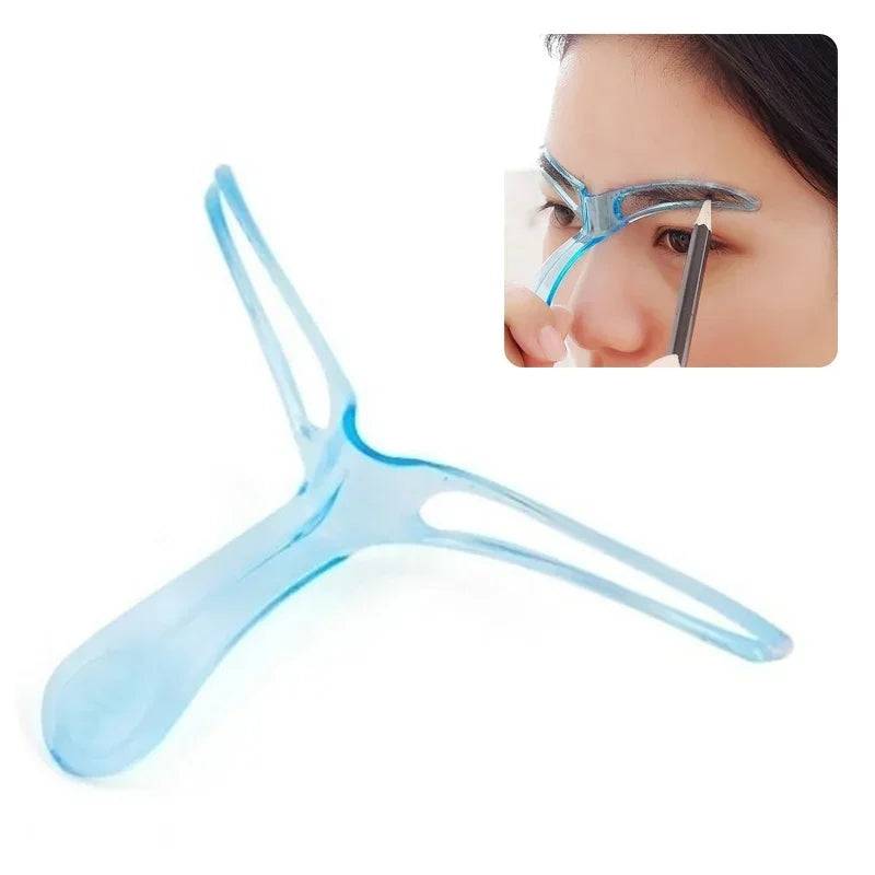 Eyebrow Shaping Stencil Kit shown in use for defining brows. Reusable makeup tool for achieving symmetrical eyebrow shapes easily.