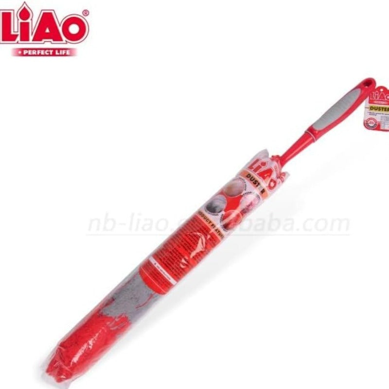 Packaged LIAO Cleaning Duster 60 cm with red handle and microfiber head. Ready-to-use cleaning supply for homes in Sri Lanka.