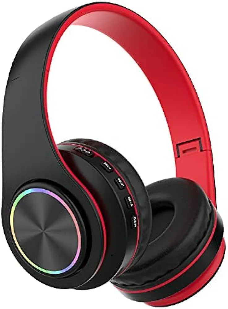 Black and red B39 Bluetooth Wireless Gaming Headset Foldable with built-in controls and RGB lighting, designed for wireless gaming and audio use.