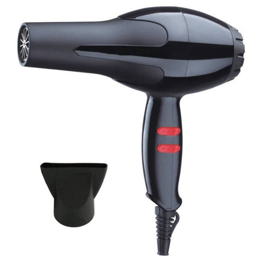 Nova NV-888 Hair Dryer - Professional 2000W salon motor hair dryer in sleek black design with red control buttons and nozzle attachment.