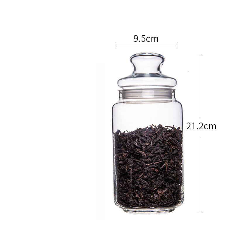 Tall 21.2cm Luminarc airtight glass jar with 9.5cm diameter, filled with dried tea leaves, food storage container from Bamagate.com Sri Lanka