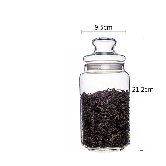 Tall 21.2cm Luminarc airtight glass jar with 9.5cm diameter, filled with dried tea leaves, food storage container from Bamagate.com Sri Lanka