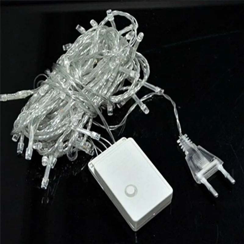 Fairy LED Light - Warm Light 100 Bulbs with white string and plug-in controller, perfect for home and seasonal lighting setups in Sri Lanka.