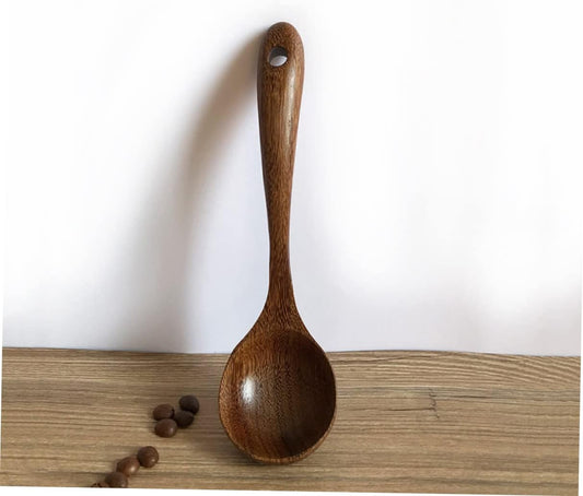 Wooden Rice Curry Serving Spoon made from solid natural wood with a smooth finish, ideal for non-stick cookware. Available at best price in Sri Lanka.