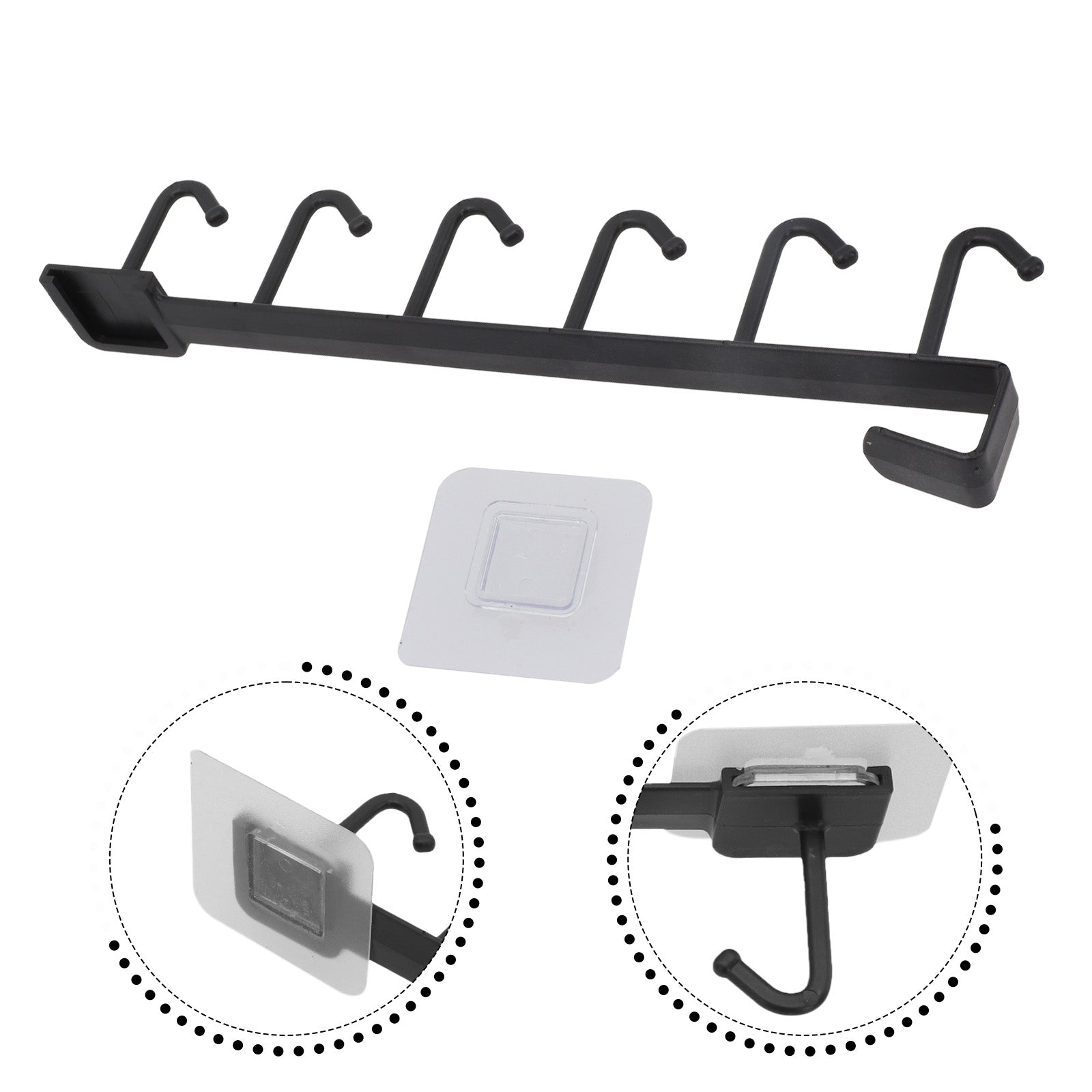 Plastic Nail Free Towel Cup Holder - Cup Holder | Easy Install showing black holder with adhesive pad for easy nail-free installation.